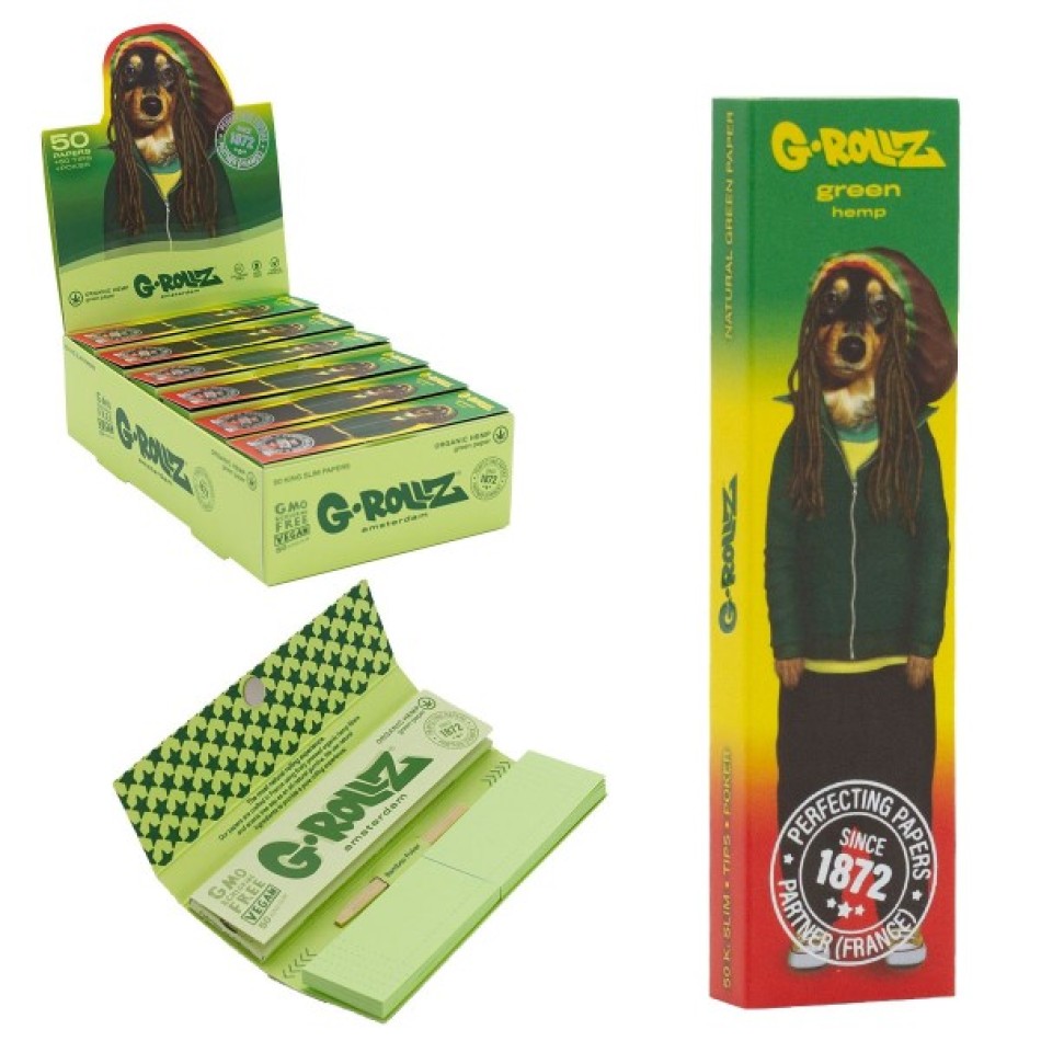G-Rollz - "Pets Rock 'Reggae'" Green Hemp KS Slim Papers + Tips #8